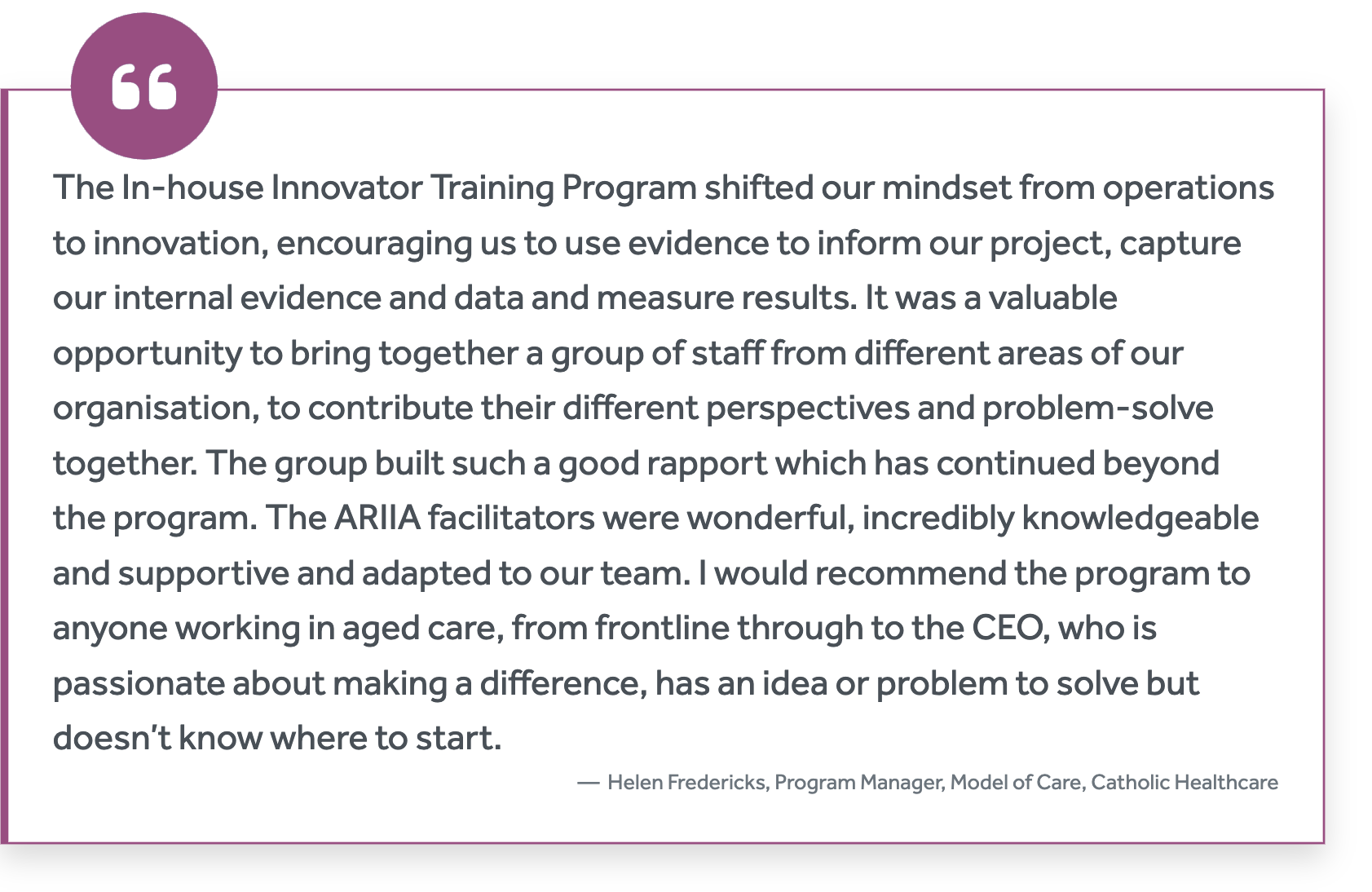 ITP for a team testimonial from Helen Fredericks